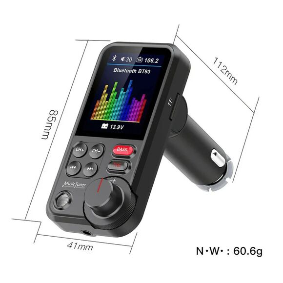 1.8Inch Wireless Car Bluetooth FM Transmitter Aux Supports QC3.0 Charging Player - Picture 3 of 4